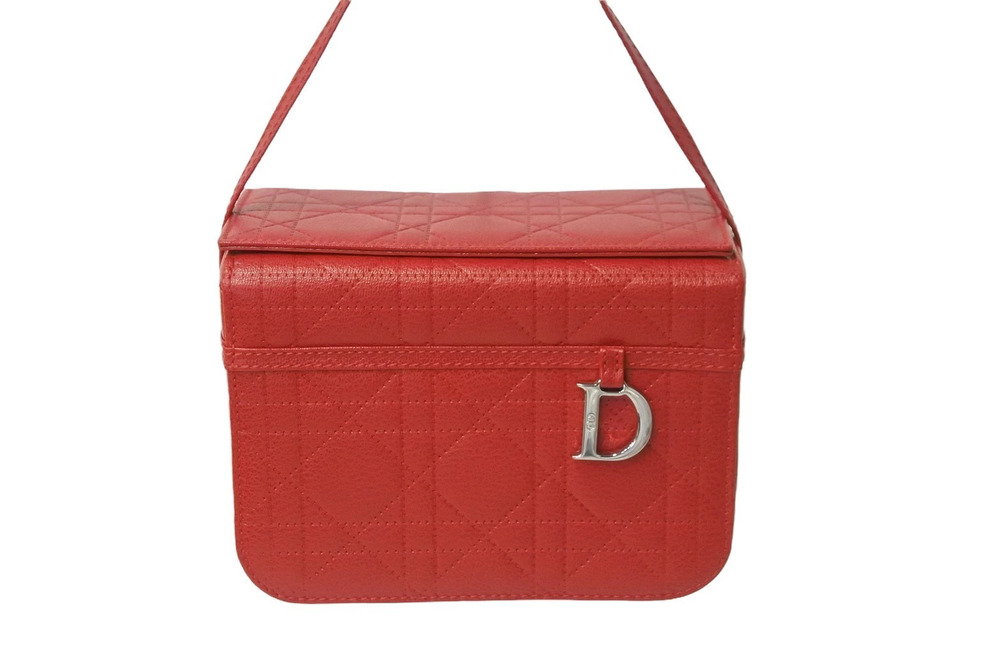 Dior red Clutch Christian Handbag leather Cannage Pouch Red